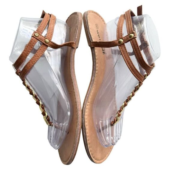 Wet Seal Brown T-Strap Gold Chain Sandals Size 9 - Picture 5 of 7